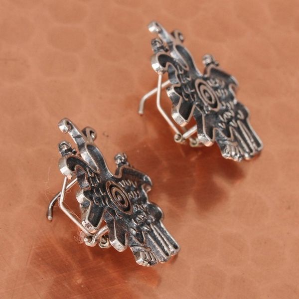 Alternate image for Pre-Hispanic Butterfly Sterling Silver Button Earrings Pre-Hispanic Butterflies