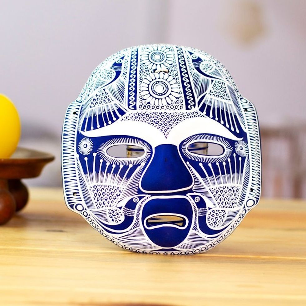 Handmade Ceramic Mexican Folk Art Mask 'Midnight Olmeca'