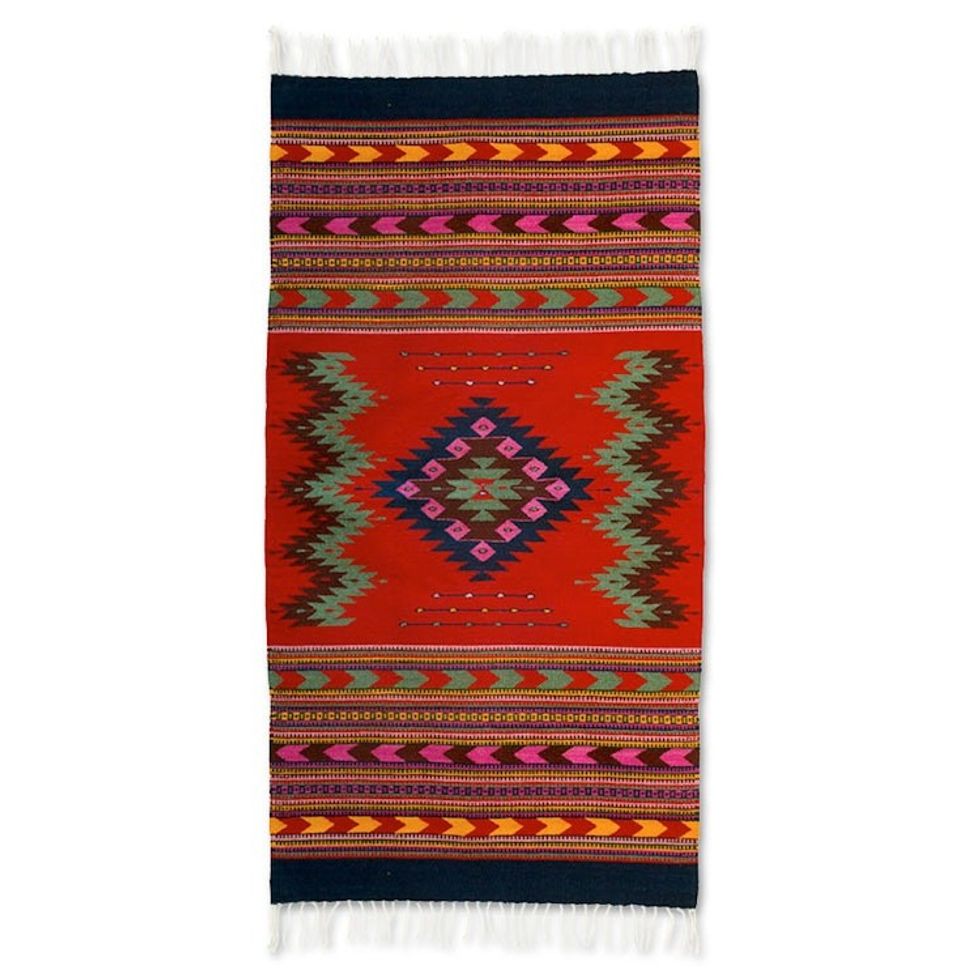 Fair Trade Zapotec Wool Rug 2.5x5 'Zapotec Passion'