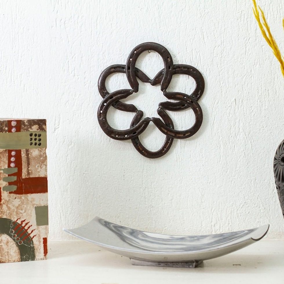Handcrafted Iron Horseshoe Wall Sculpture from Mexico 'Horseshoe Mandala'