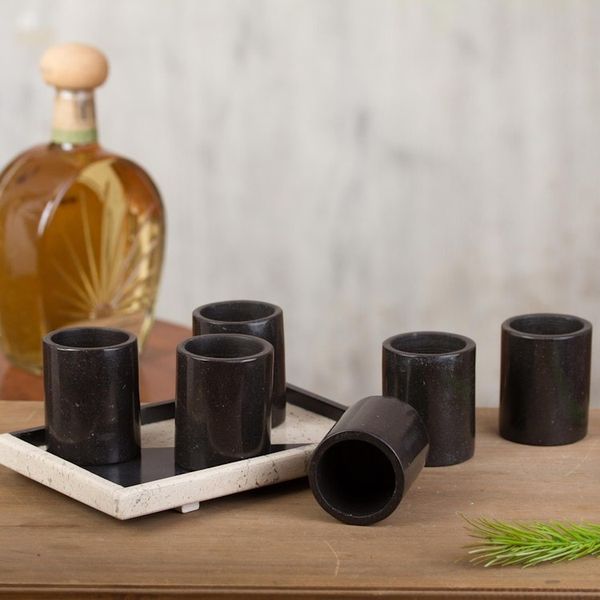 Alternate image for Black Marble Tequila Glasses from Mexico Set of 6 Fascinating Modernity
