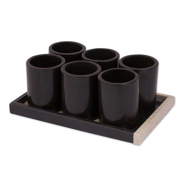 Alternate image for Black Marble Tequila Glasses from Mexico Set of 6 Fascinating Modernity