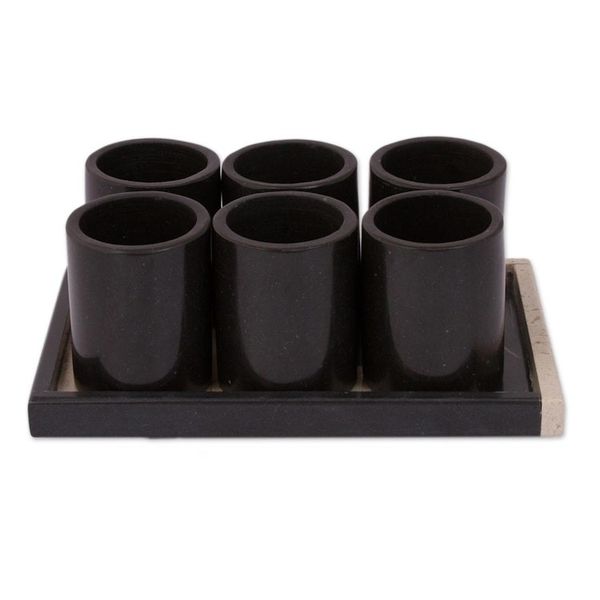 Alternate image for Black Marble Tequila Glasses from Mexico Set of 6 Fascinating Modernity