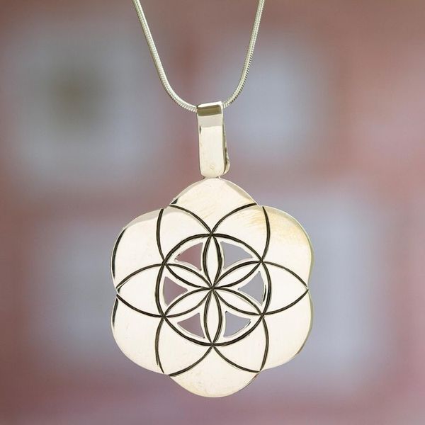 Alternate image for Sterling silver pendant necklace Seed of Life