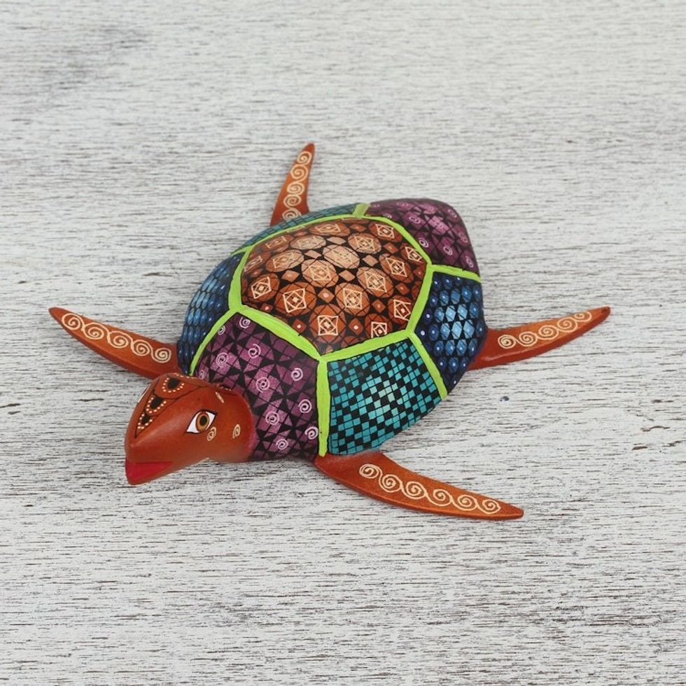 Handcrafted Copal Wood Alebrije Turtle Figurine 'Turtle Friend'