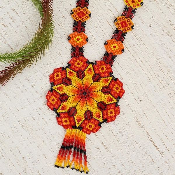 Alternate image for Ceramic Beaded Pendant Necklace in Fiery Hues from Mexico Fiery Geometry