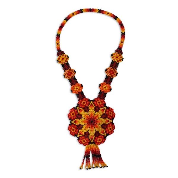 Alternate image for Ceramic Beaded Pendant Necklace in Fiery Hues from Mexico Fiery Geometry