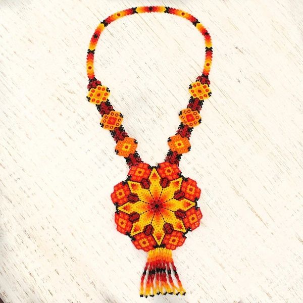Alternate image for Ceramic Beaded Pendant Necklace in Fiery Hues from Mexico Fiery Geometry