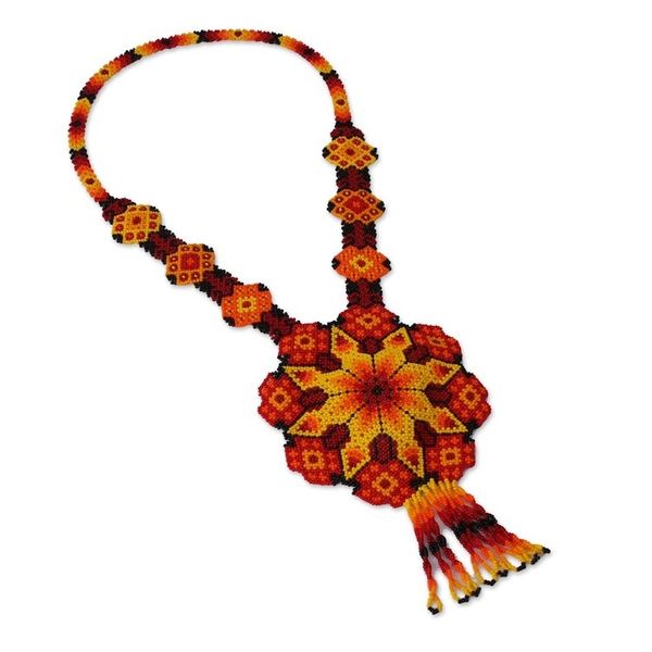 Alternate image for Ceramic Beaded Pendant Necklace in Fiery Hues from Mexico Fiery Geometry