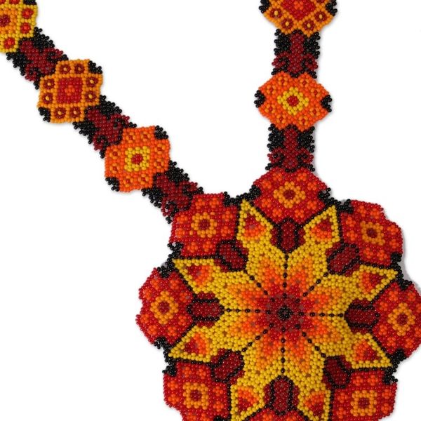 Alternate image for Ceramic Beaded Pendant Necklace in Fiery Hues from Mexico Fiery Geometry