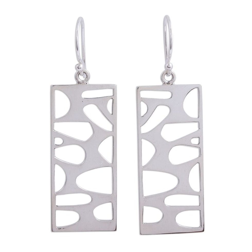 Rectangular Taxco Silver Dangle Earrings from Mexico 'Windows to My Soul'