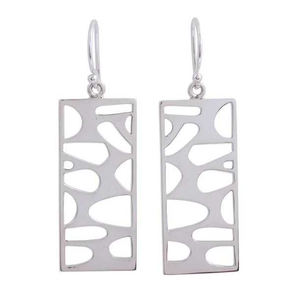 Alternate image for Rectangular Taxco Silver Dangle Earrings from Mexico Windows to My Soul