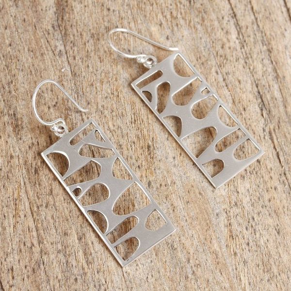 Alternate image for Rectangular Taxco Silver Dangle Earrings from Mexico Windows to My Soul