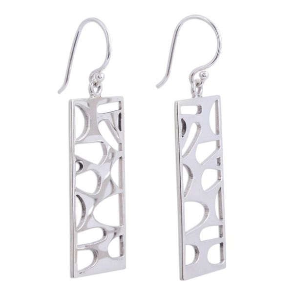 Alternate image for Rectangular Taxco Silver Dangle Earrings from Mexico Windows to My Soul