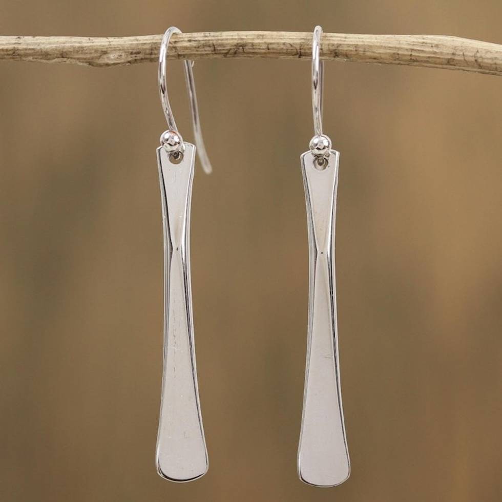 Modern Sterling Silver Dangle Earrings from Mexico 'Fascinating Blades'