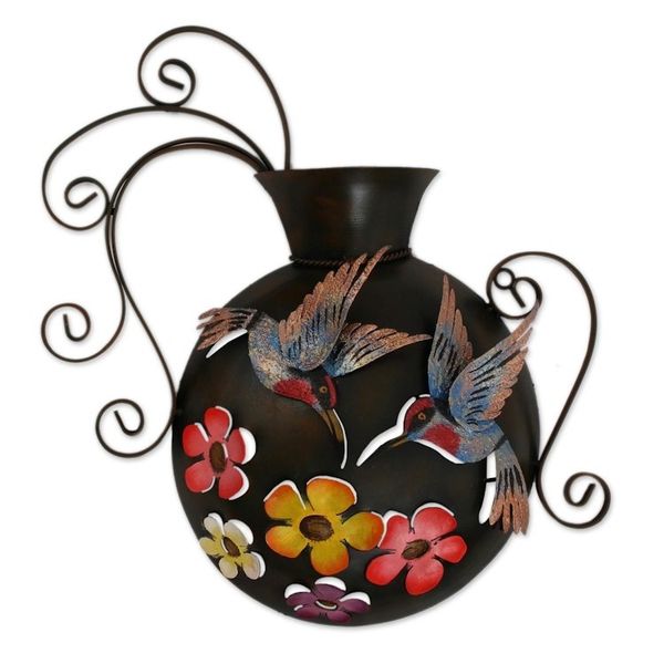 Alternate image for Floral Hummingbird Steel Wall Sculpture from Mexico Hummingbirds and Flowers