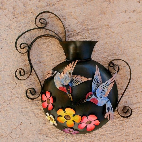 Alternate image for Floral Hummingbird Steel Wall Sculpture from Mexico Hummingbirds and Flowers
