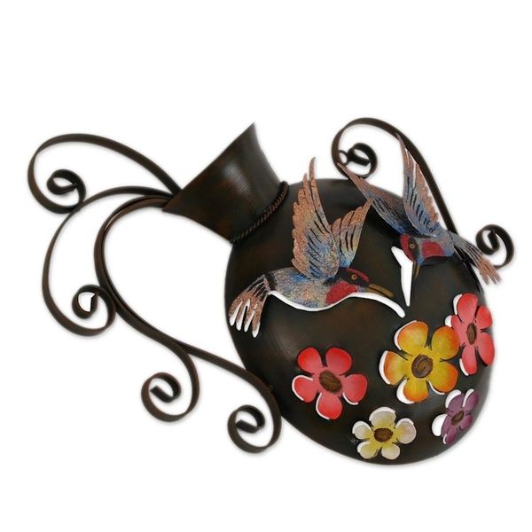 Alternate image for Floral Hummingbird Steel Wall Sculpture from Mexico Hummingbirds and Flowers