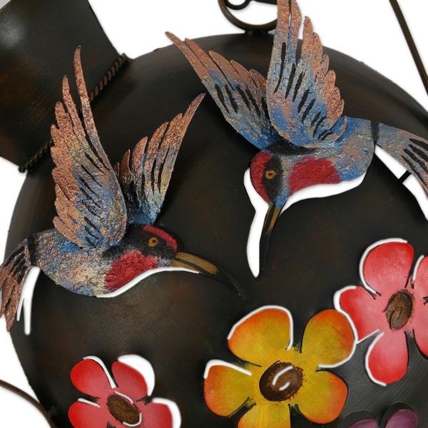 Alternate image for Floral Hummingbird Steel Wall Sculpture from Mexico Hummingbirds and Flowers