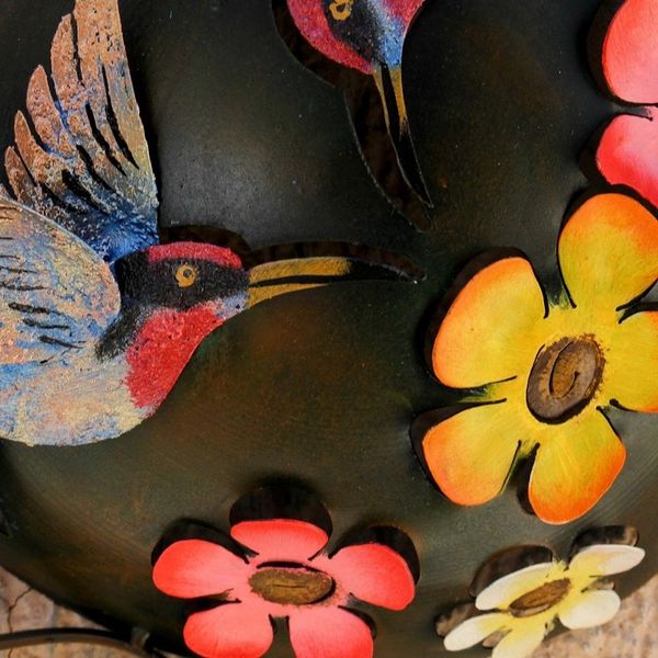 Alternate image for Floral Hummingbird Steel Wall Sculpture from Mexico Hummingbirds and Flowers