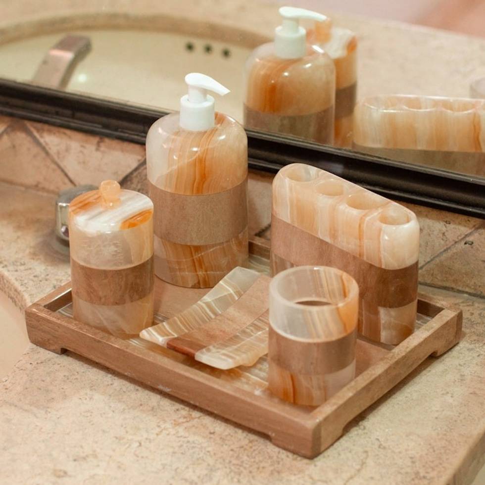 Earth Tone 6 Piece Onyx Stone Bath Set from Mexico 'Nature's Bath'