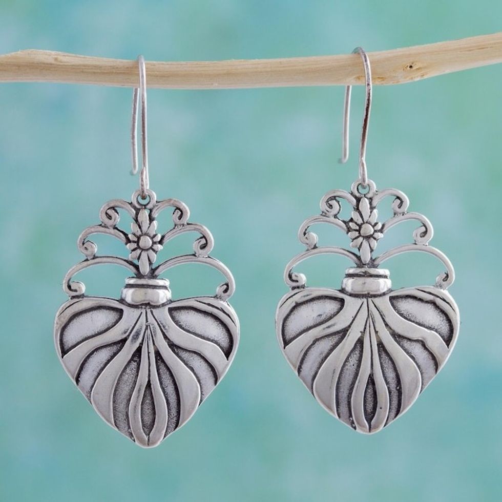 Sterling Silver Religious Theme Handcrafted Earrings 'Sacred Heart'