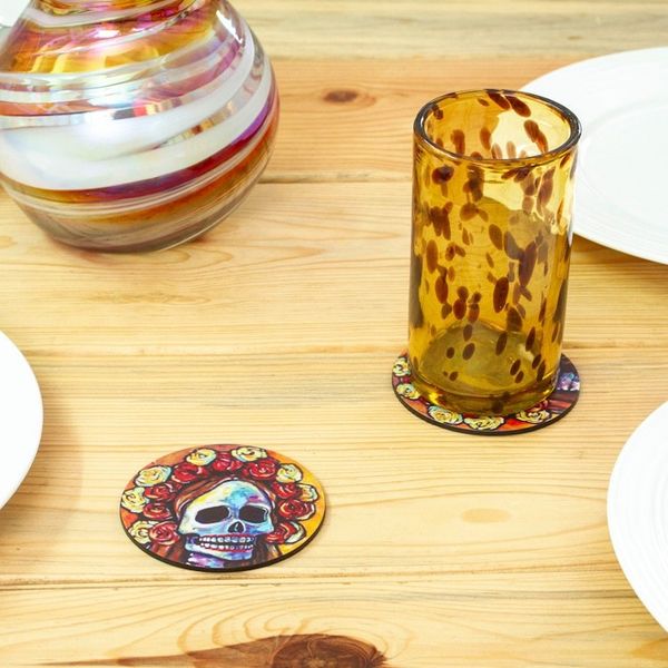 Alternate image for Pinewood Coasters with Base Skull Set of 4 from Mexico Skeleton Bride