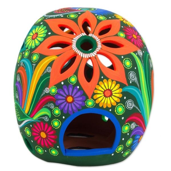 Alternate image for Floral Ceramic Day of the Dead Skull Sculpture from Mexico Cheerful Skull