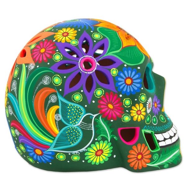 Alternate image for Floral Ceramic Day of the Dead Skull Sculpture from Mexico Cheerful Skull