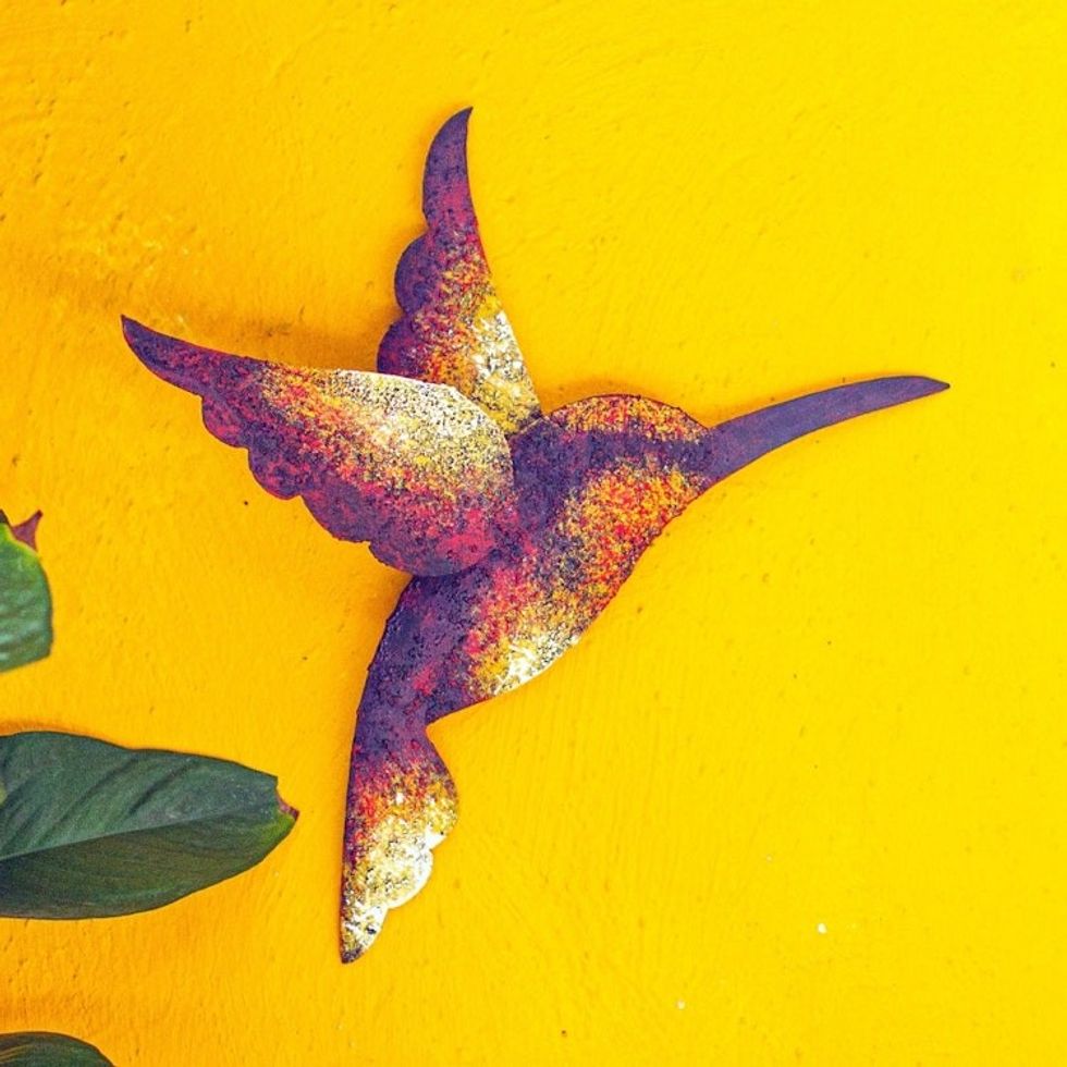 Artisan Handcrafted Hummingbird Steel Wall Sculpture 'Delightful Hummingbird'
