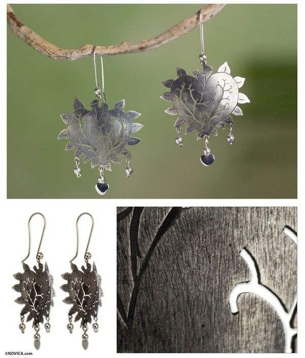 Alternate image for Taxco Jewelry Hand Made Sterling Silver Earrings Beating Hearts