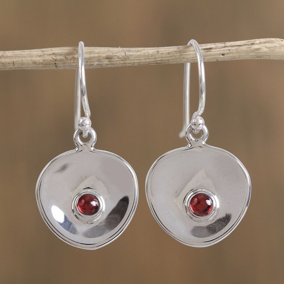 Modern Garnet Dangle Earrings from Mexico 'Parabolic Form'