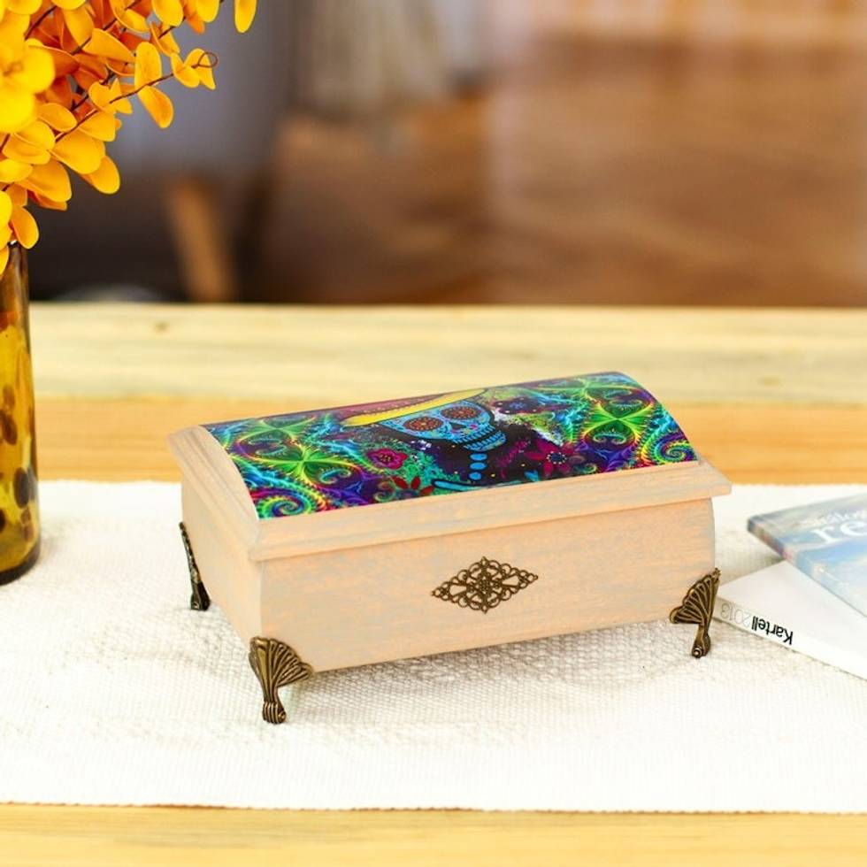 Day of the Dead Decoupage Decorative Box from Mexico 'Dapper Skeleton'