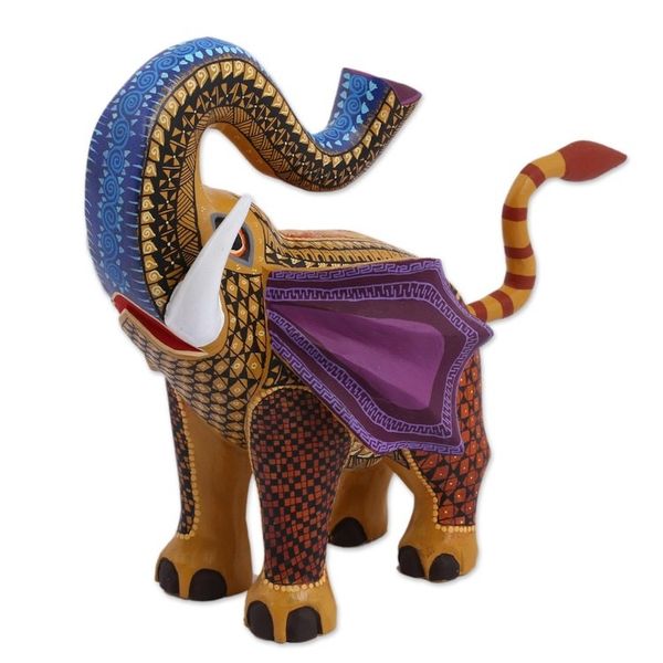 Alternate image for Colorful Handcrafted Trumpeting Elephant Wood Alebrije Fantasy Elephant