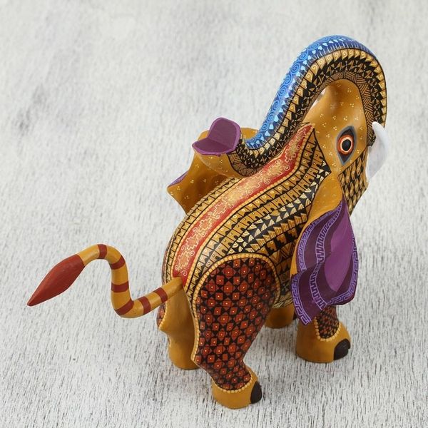 Alternate image for Colorful Handcrafted Trumpeting Elephant Wood Alebrije Fantasy Elephant