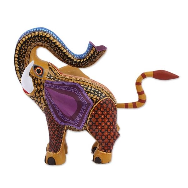 Alternate image for Colorful Handcrafted Trumpeting Elephant Wood Alebrije Fantasy Elephant