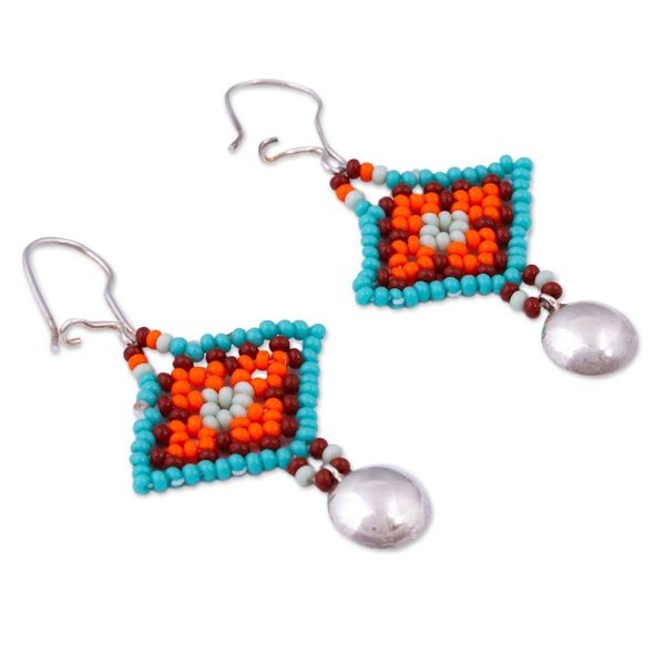 Alternate image for Glass Beaded Sterling Silver Dangle Earrings from Mexico Sunrise Diamonds