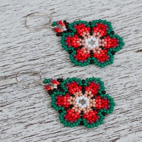 Alternate image for Mexico-Themed Glass Beaded Dangle Earrings Colors of Mexico