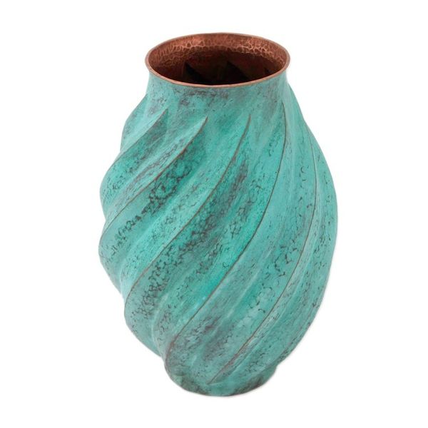 Alternate image for Spiral Motif Copper Vase from Mexico Antique Spirals