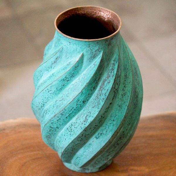 Alternate image for Spiral Motif Copper Vase from Mexico Antique Spirals