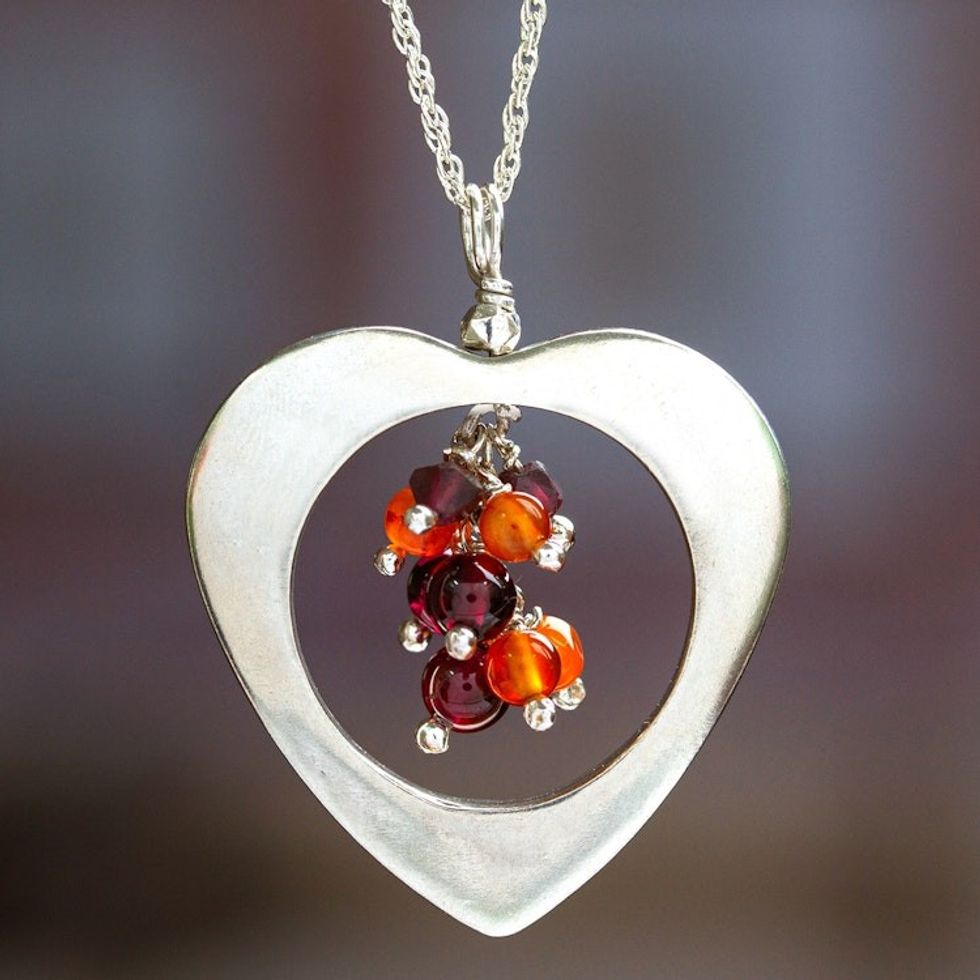 Garnet and carnelian heart necklace 'Fire Heart'