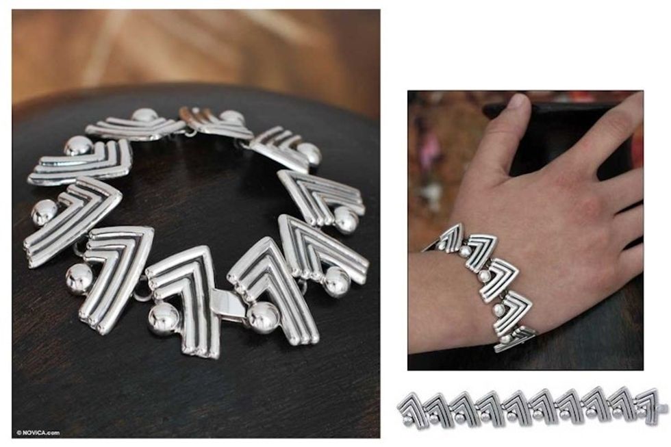 Mexican Taxco Silver Link Bracelet 'Aztec Victory'
