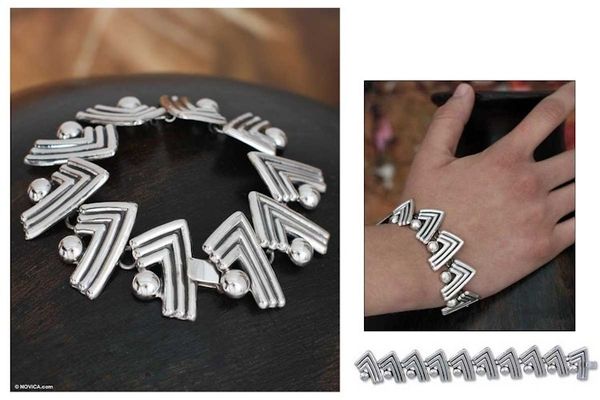 Alternate image for Mexican Taxco Silver Link Bracelet Aztec Victory