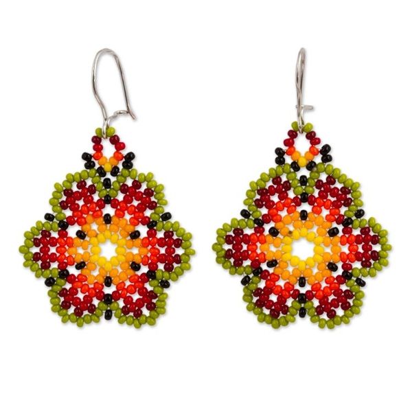 Alternate image for Artisan Crafted Floral Glass Beaded Earrings from Mexico Flowers of Happiness