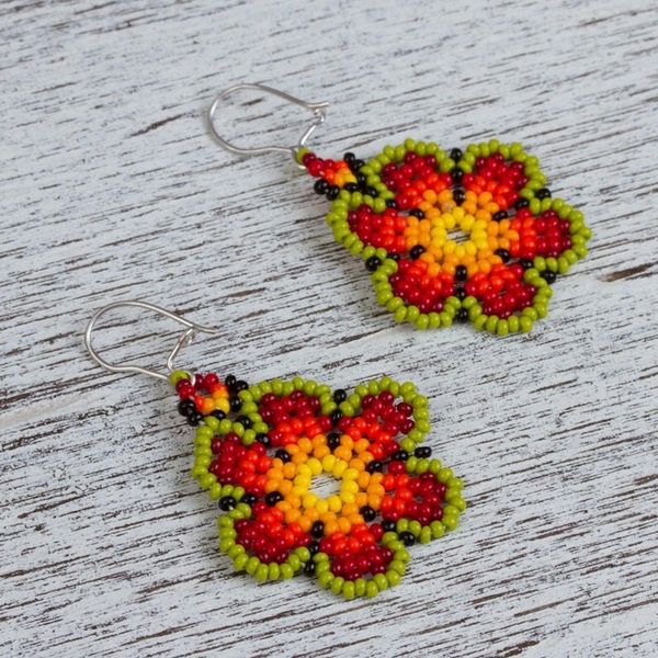 Alternate image for Artisan Crafted Floral Glass Beaded Earrings from Mexico Flowers of Happiness
