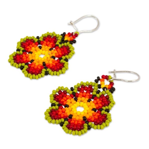 Alternate image for Artisan Crafted Floral Glass Beaded Earrings from Mexico Flowers of Happiness