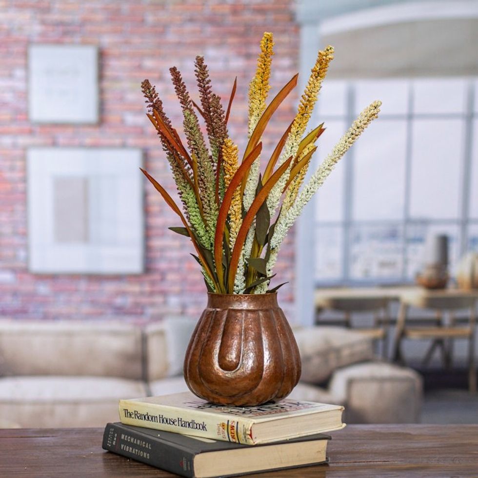 Textured Copper Vase Handcrafted in Mexico 'Fluid Textures'