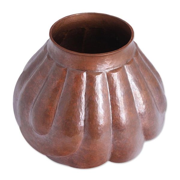 Alternate image for Textured Copper Vase Handcrafted in Mexico Fluid Textures