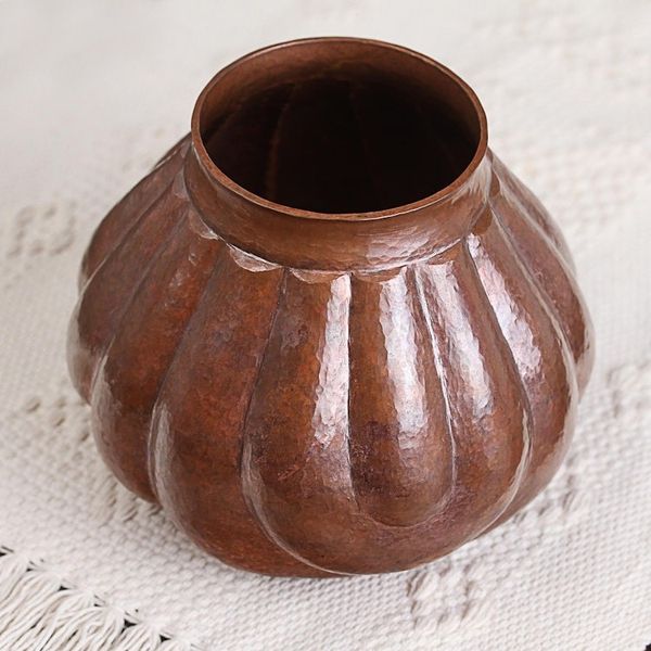 Alternate image for Textured Copper Vase Handcrafted in Mexico Fluid Textures