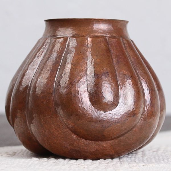 Alternate image for Textured Copper Vase Handcrafted in Mexico Fluid Textures